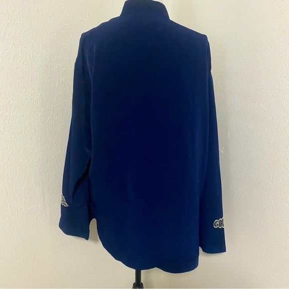 Vintage 100% Silk Mandarin Collar Dragon Embroidered Navy Jacket XXL NWT Unisex - Picture 7 of 9